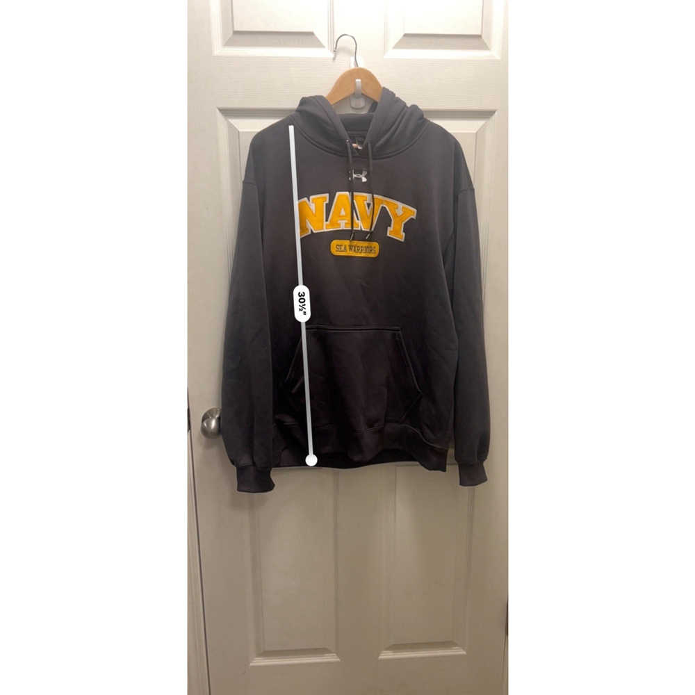 Under Armour Navy Sea Warriors Hoodie Men’s LG Black Gold USN Military Pullover - Picture 9 of 10